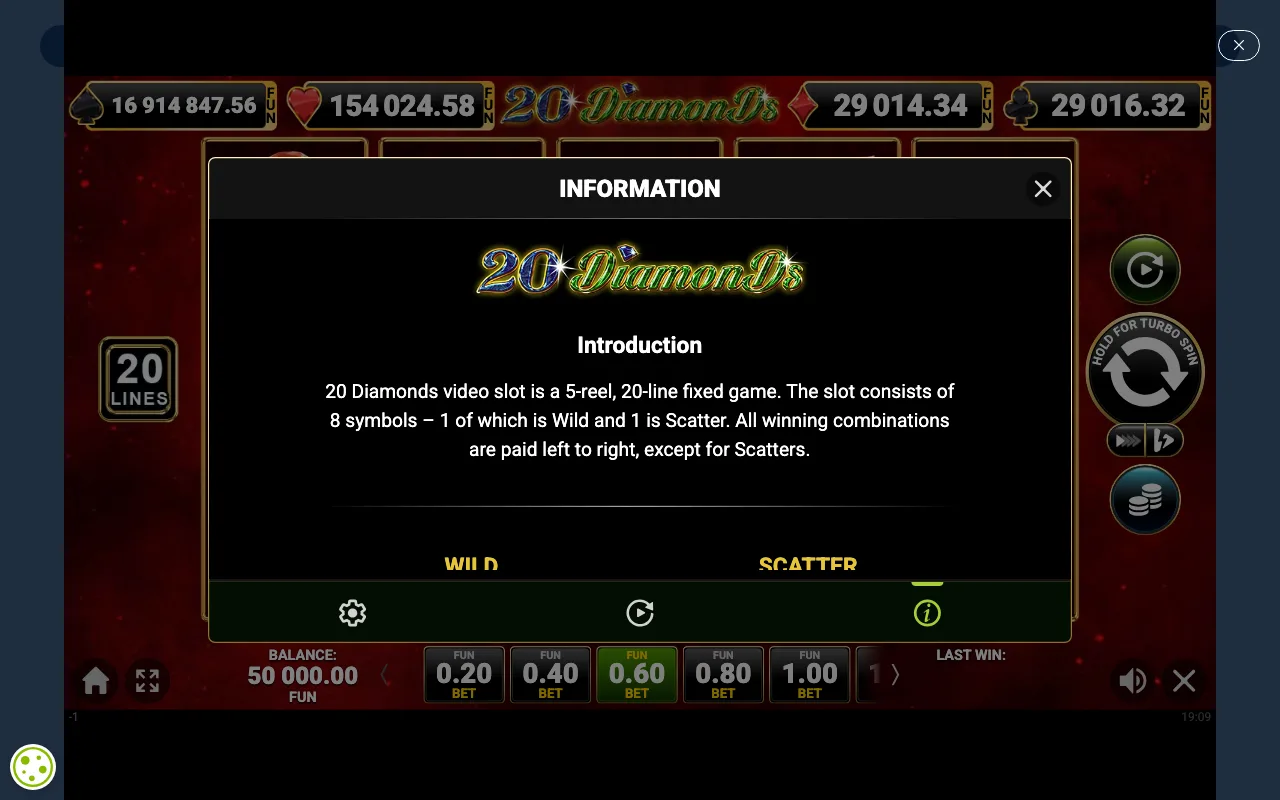 Game rules, page 1 — 20 Diamonds