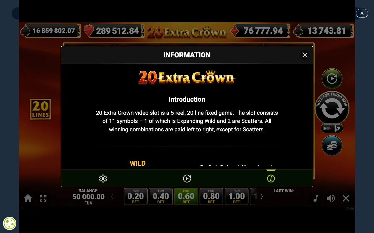 Game rules, page 1 — 20 Extra Crown