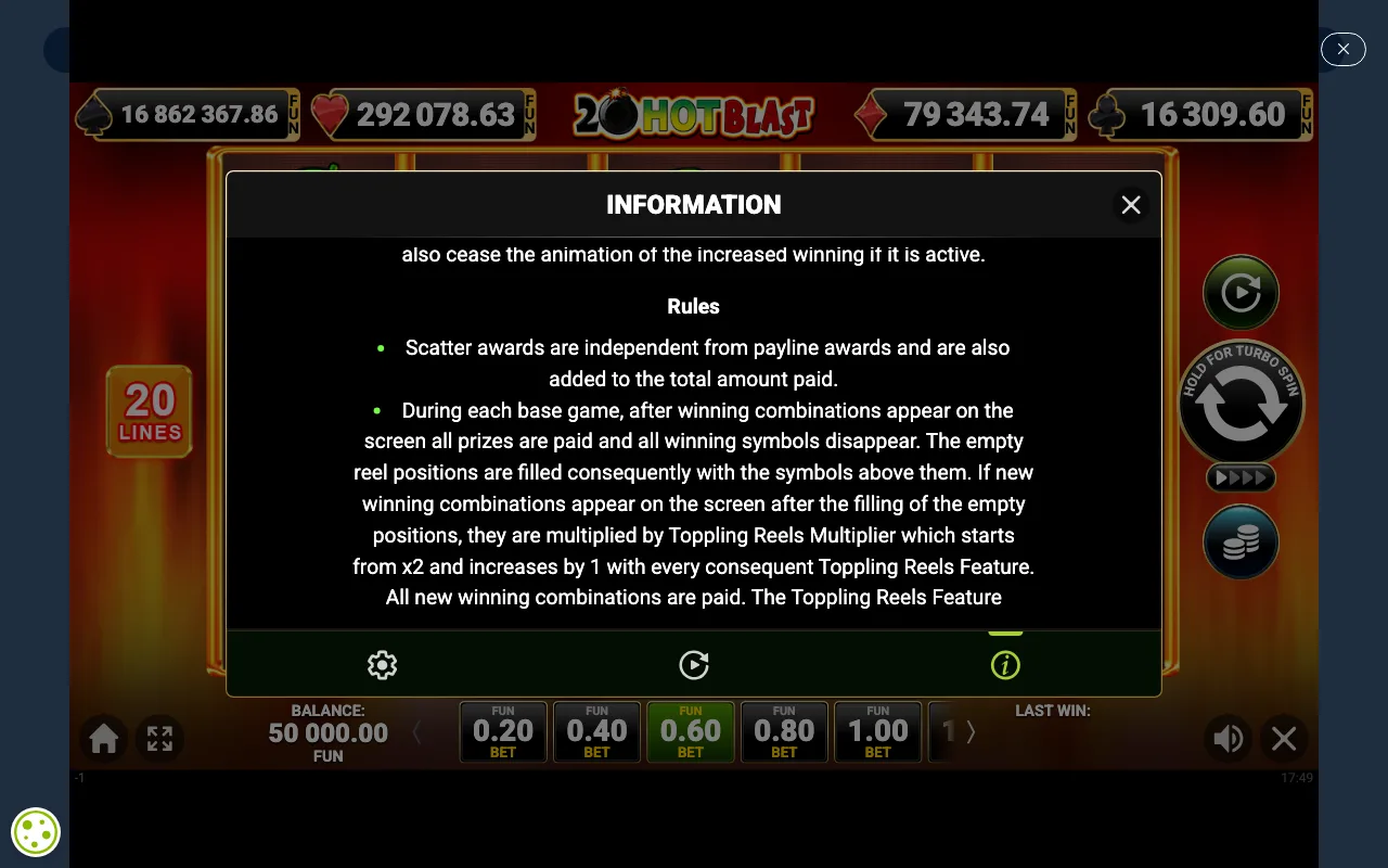 Game rules, page 7 — 20 Hot Blast