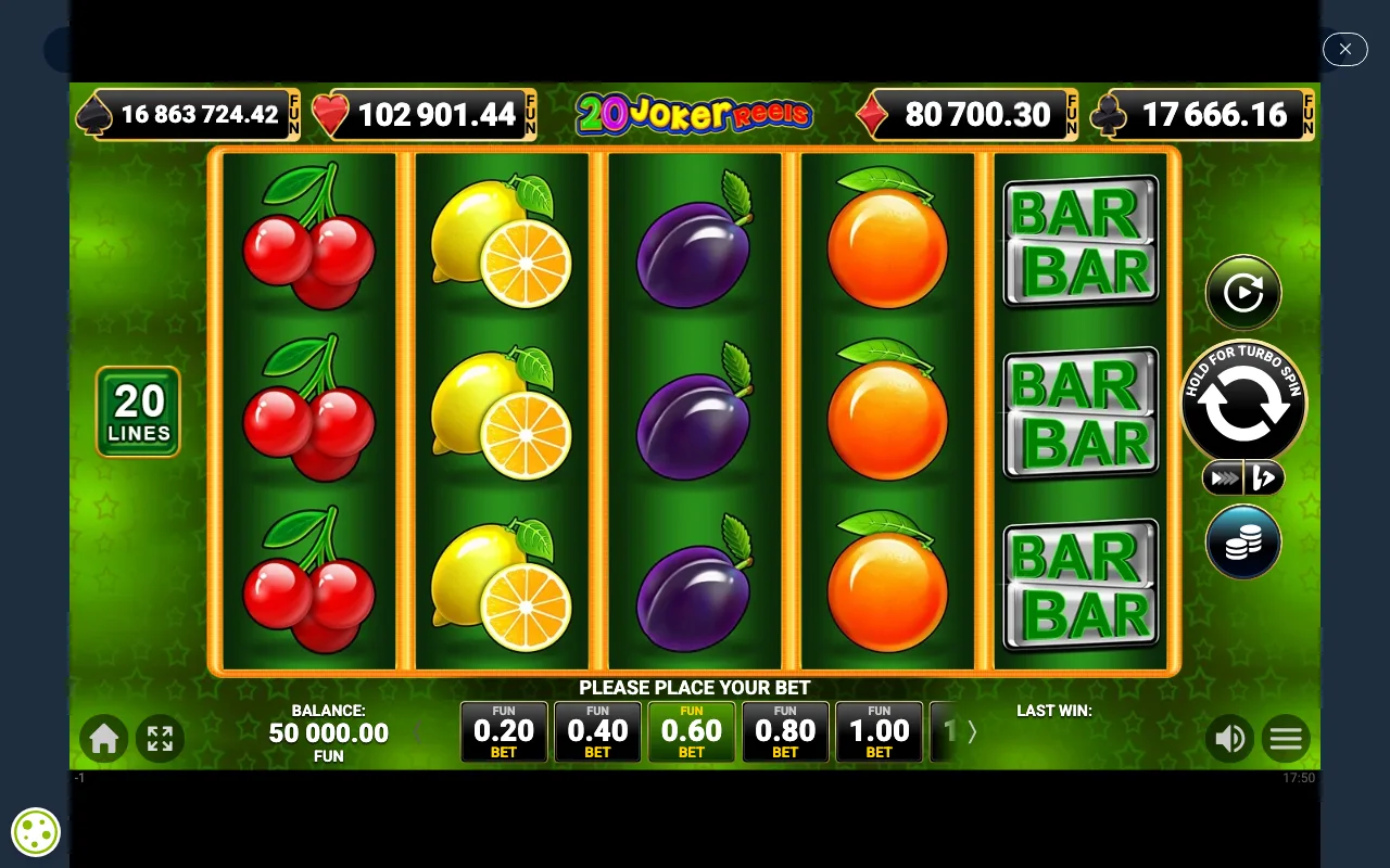 The base game — 20 Joker Reels