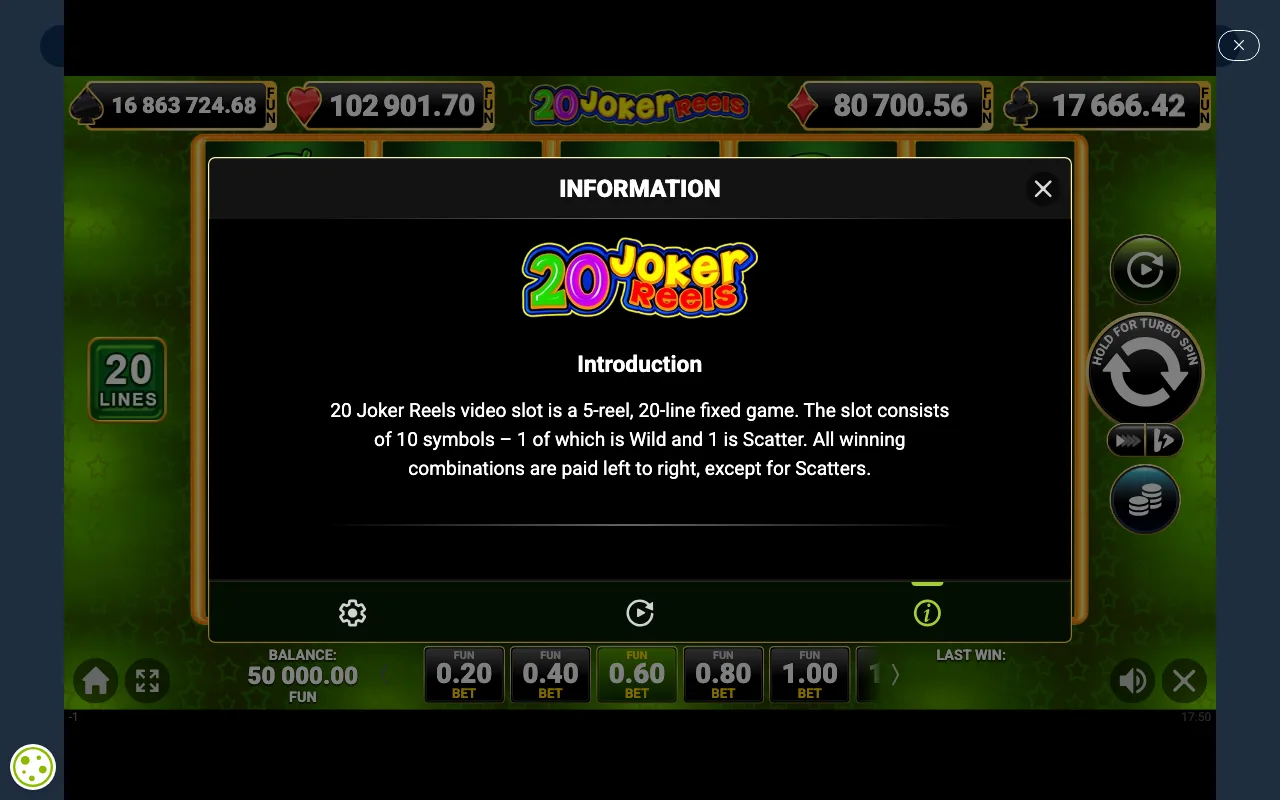 Game rules, page 1 — 20 Joker Reels