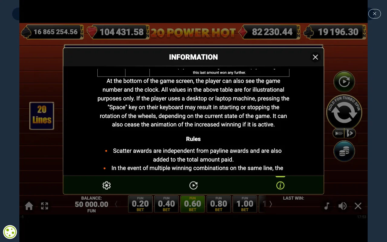 Game rules, page 6 — 20 Power Hot