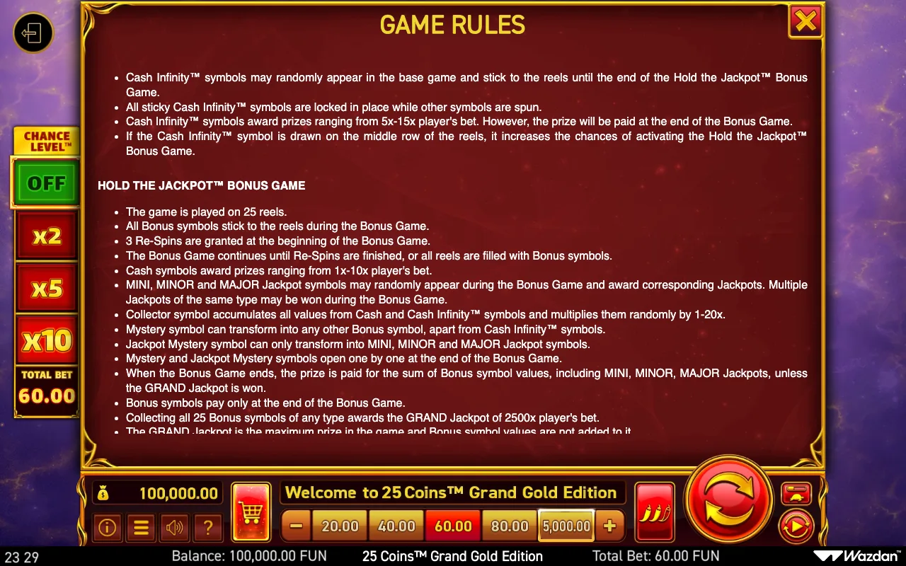 Game rules, page 12 — 25 Coins Grand Gold Edition