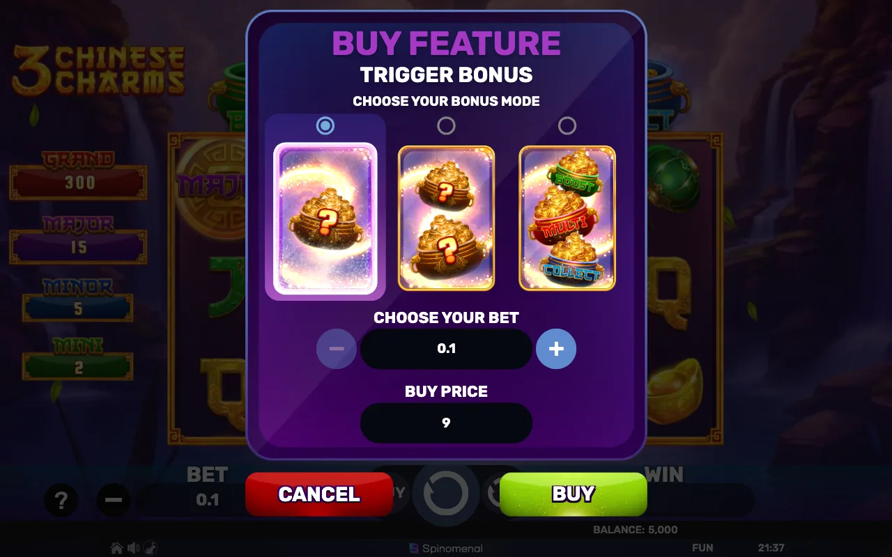 Buying the feature — 3 Chinese Charms