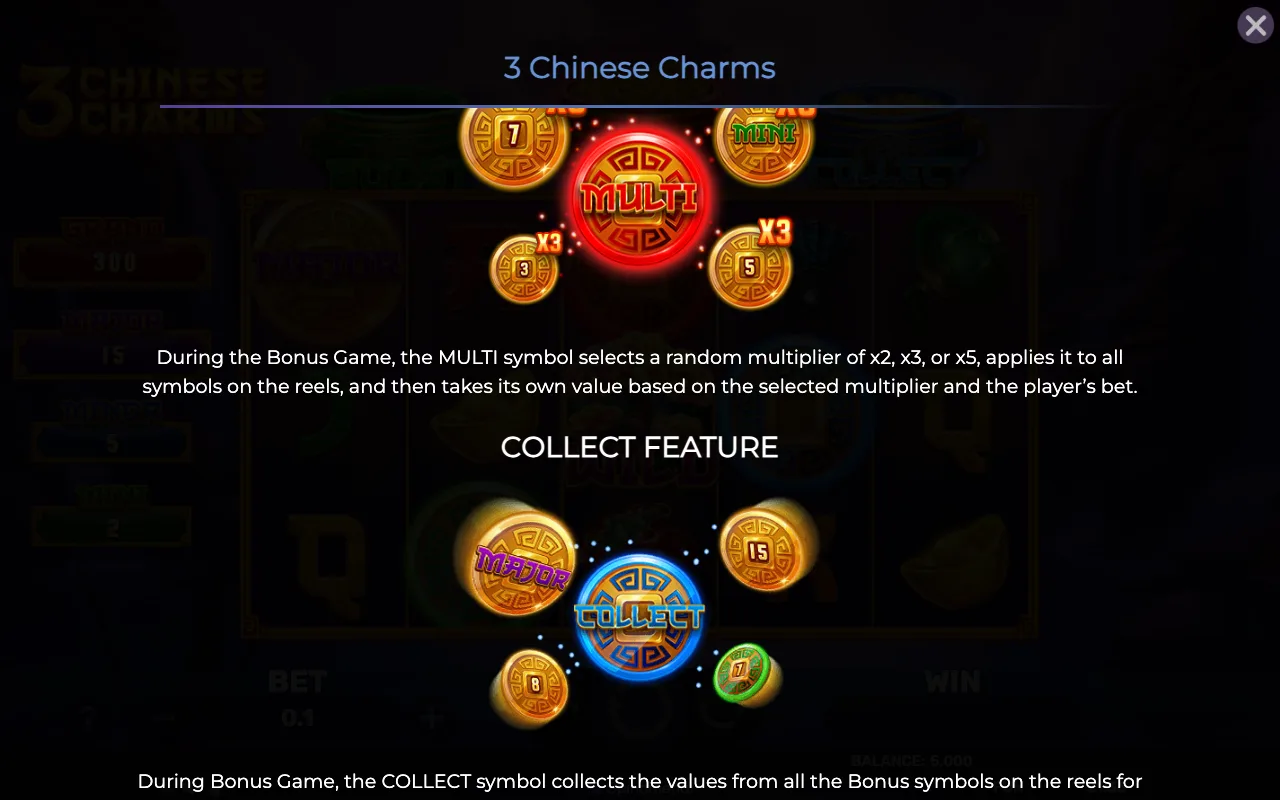 Collect feature — 3 Chinese Charms
