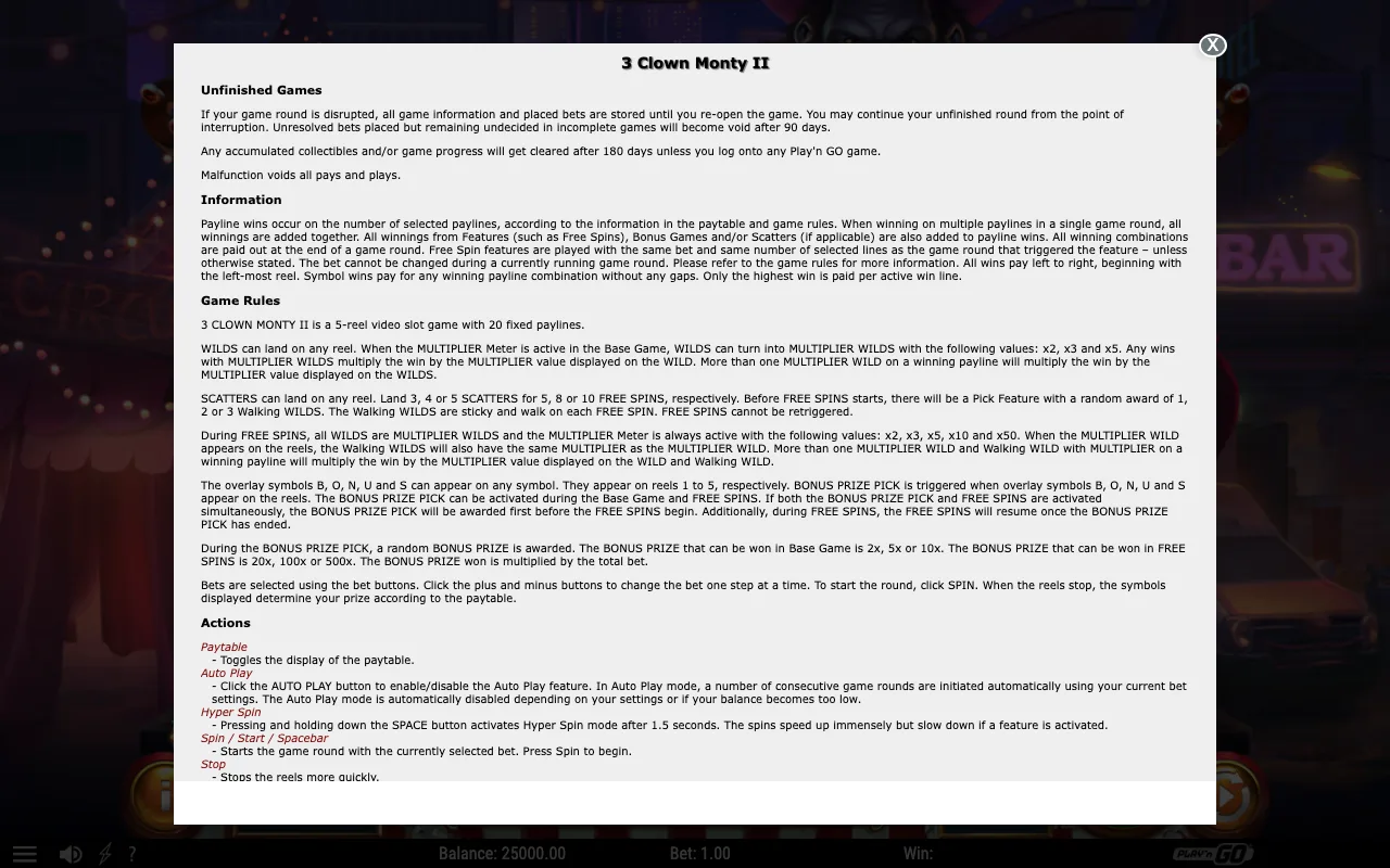 Game rules, page 1 — 3 Clown Monty II