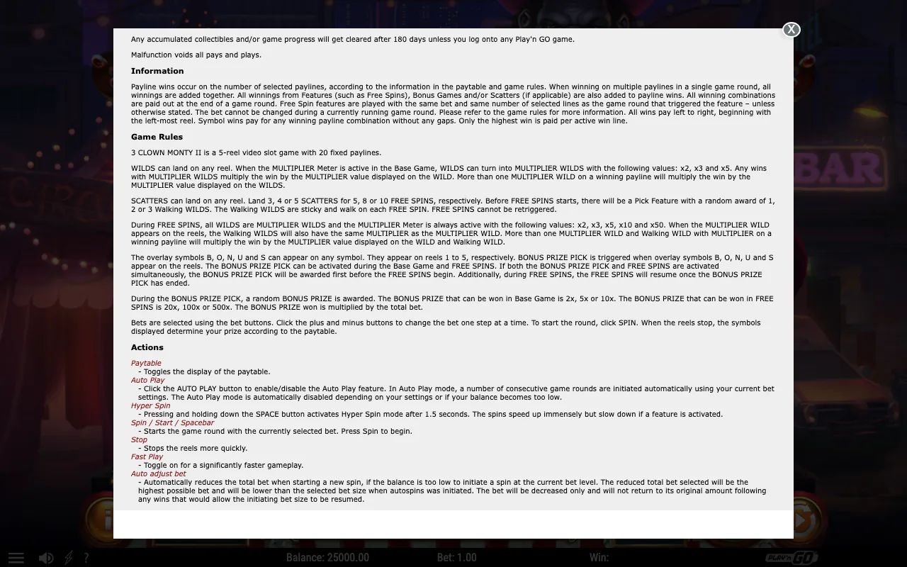 Game rules, page 2 — 3 Clown Monty II