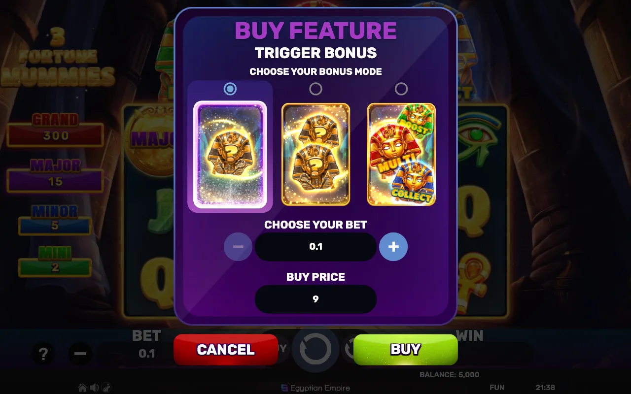 Buying the feature — 3 Fortune Mummies