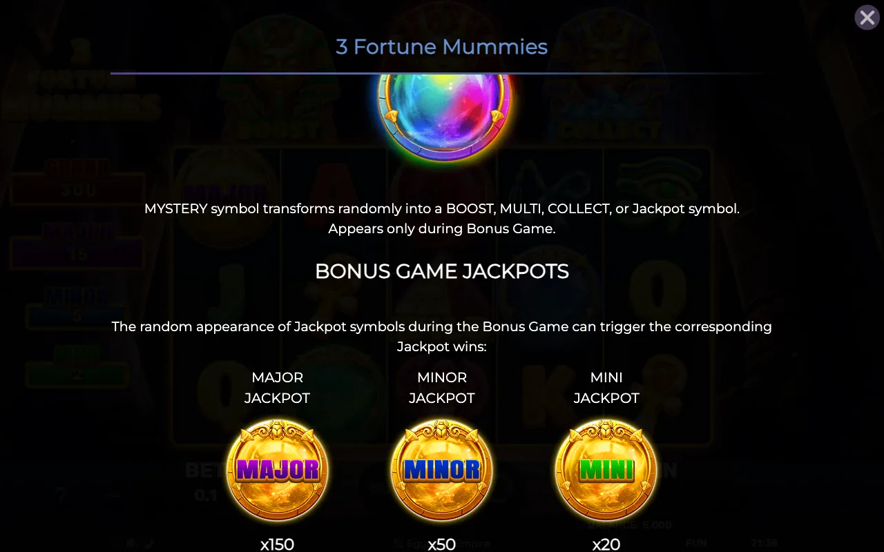 Bonus game jackpots — 3 Fortune Mummies