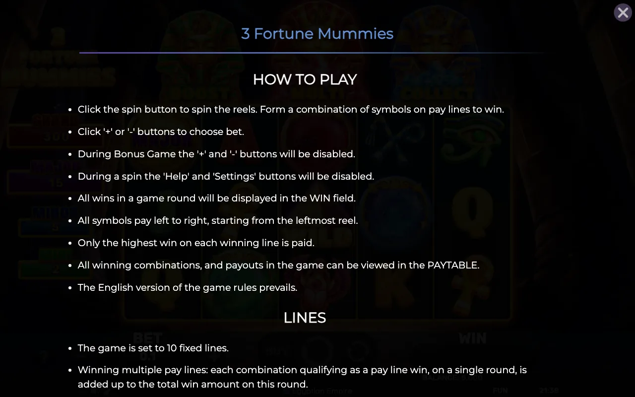 How to play — 3 Fortune Mummies