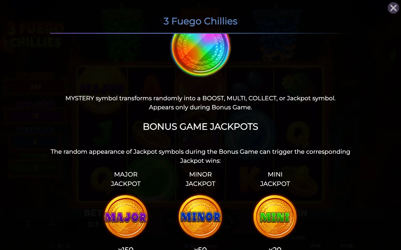 Bonus game jackpots — 3 Fuego Chillies