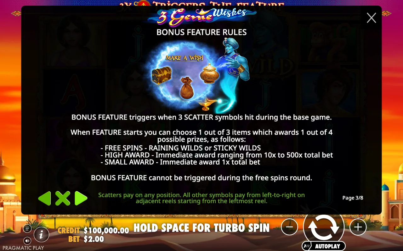 Bonus feature rules — 3 Genie Wishes