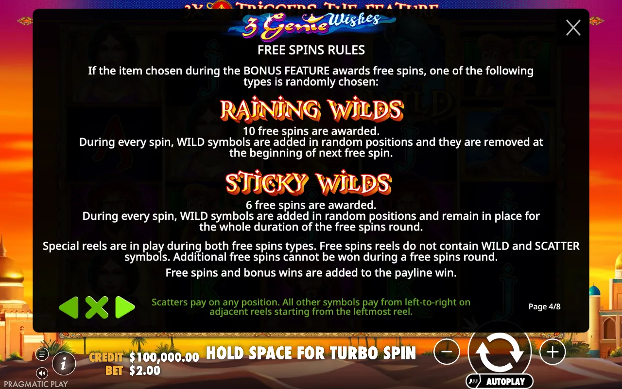 Free spins rules — 3 Genie Wishes