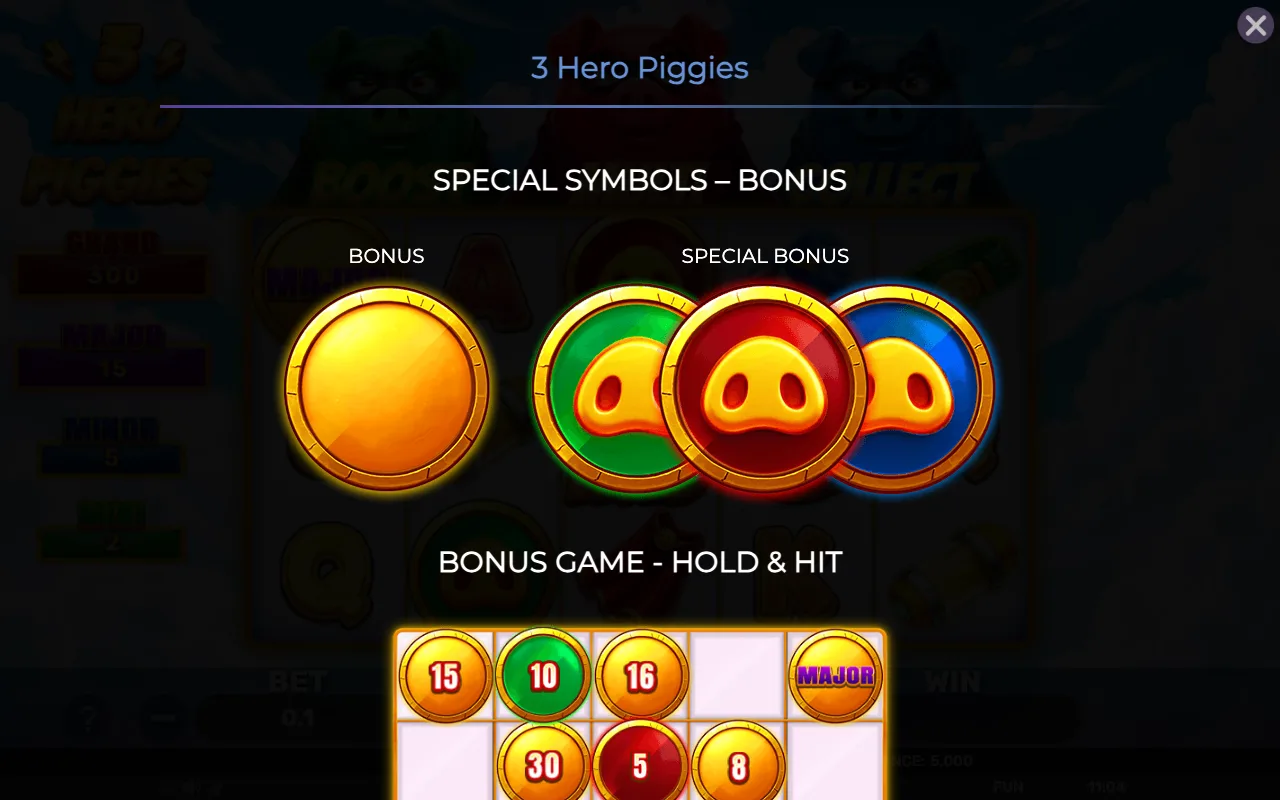 Special symbols bonus — 3 Hero Piggies