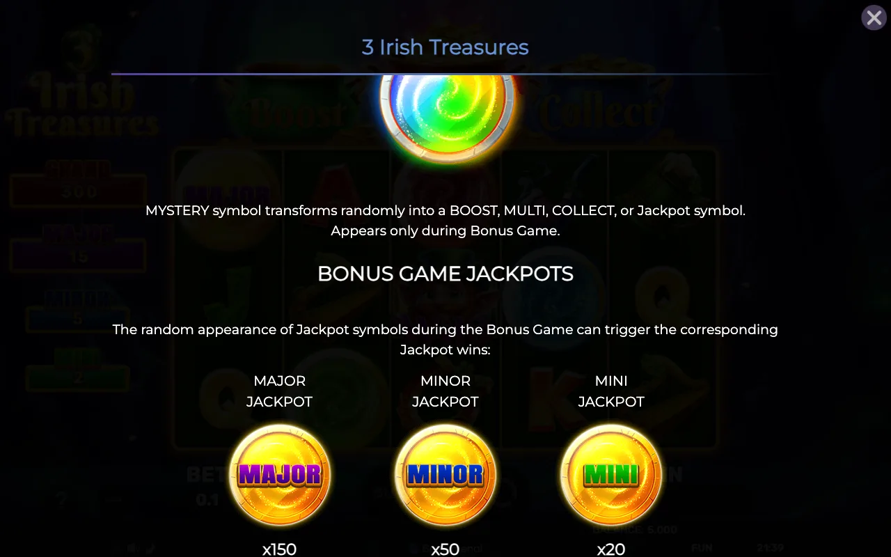 Bonus game jackpots — 3 Irish Treasures