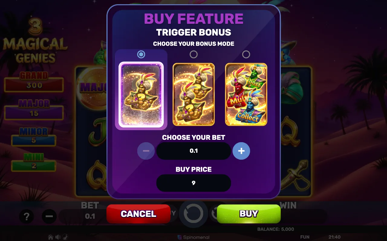 Buying the feature — 3 Magical Genies