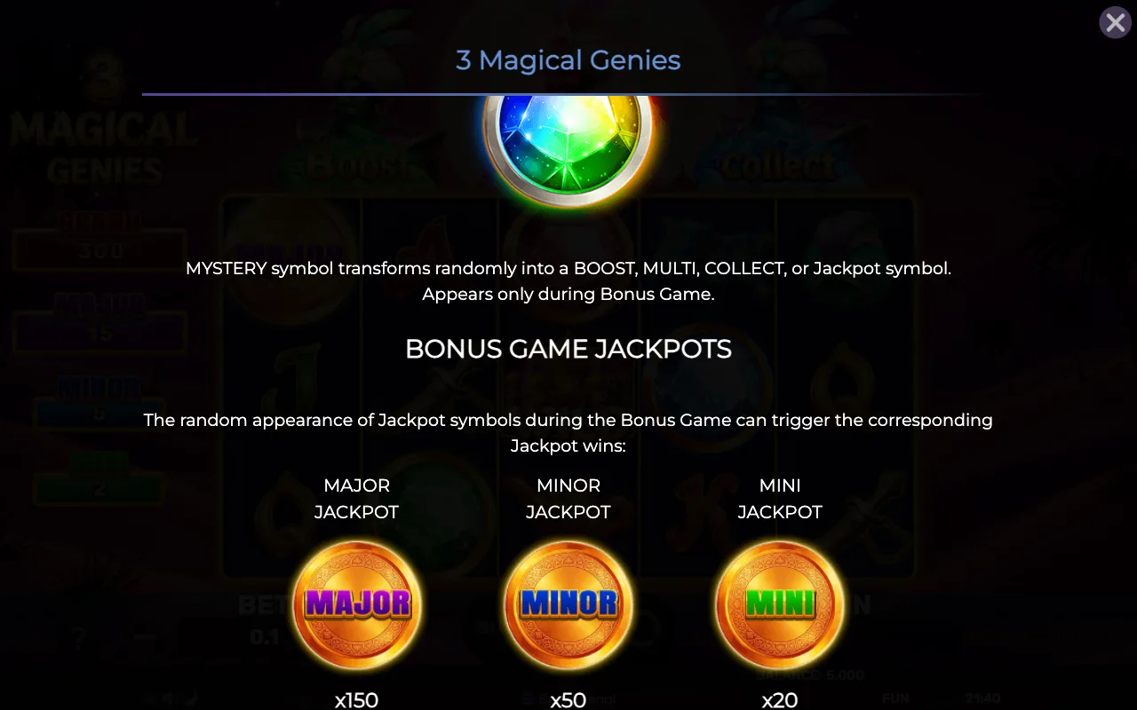 Bonus game jackpots — 3 Magical Genies