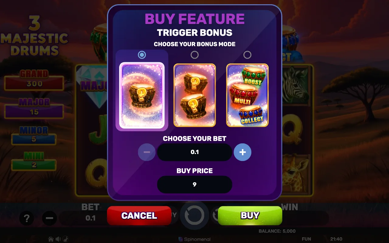 Buying the feature — 3 Majestic Drums