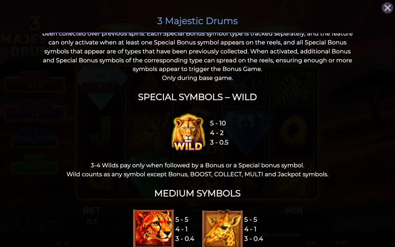 Game rules, page 5 — 3 Majestic Drums