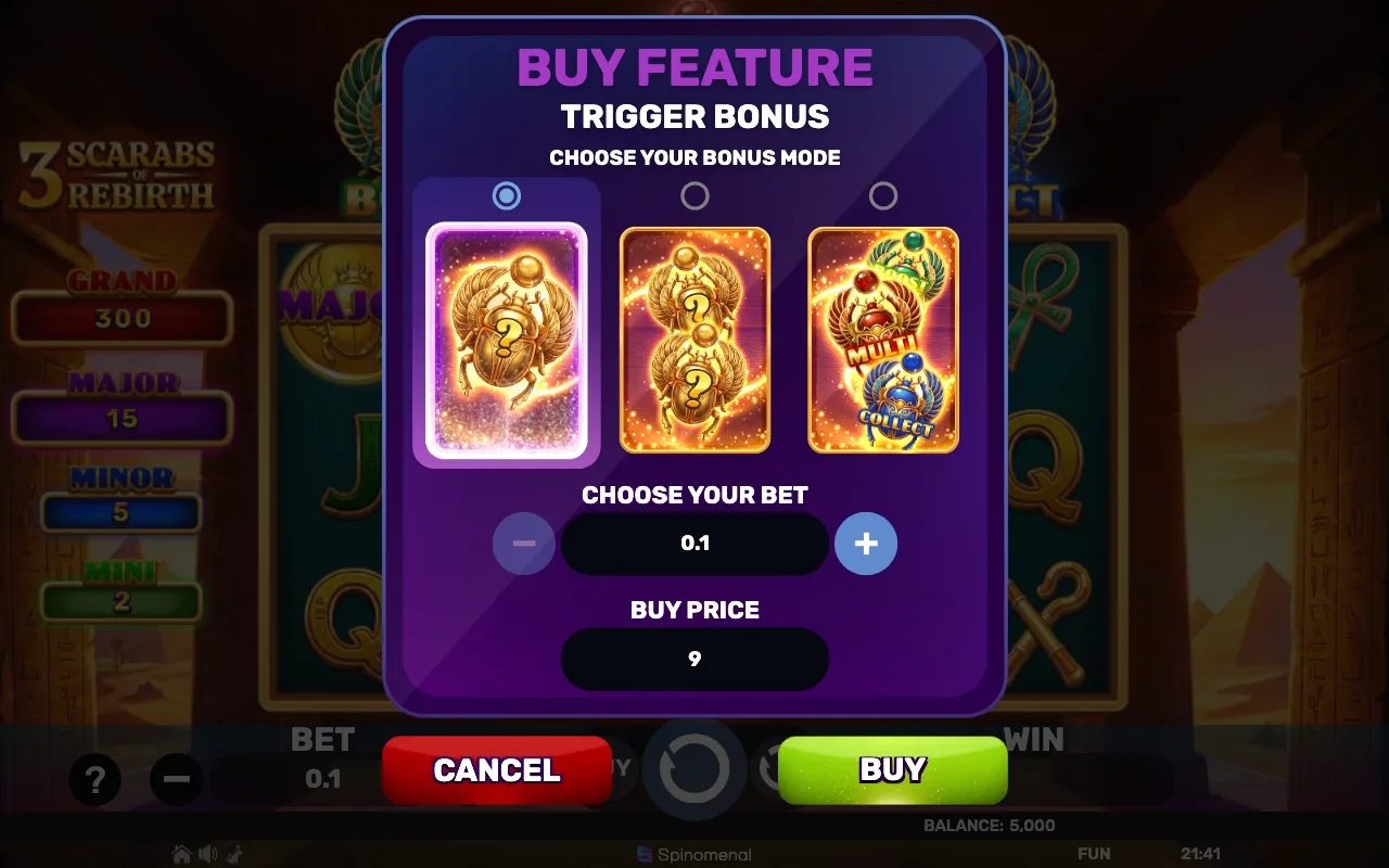 Buying the feature — 3 Scarabs of Rebirth