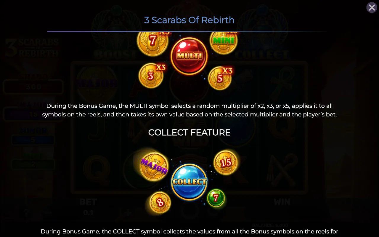 Collect feature — 3 Scarabs of Rebirth
