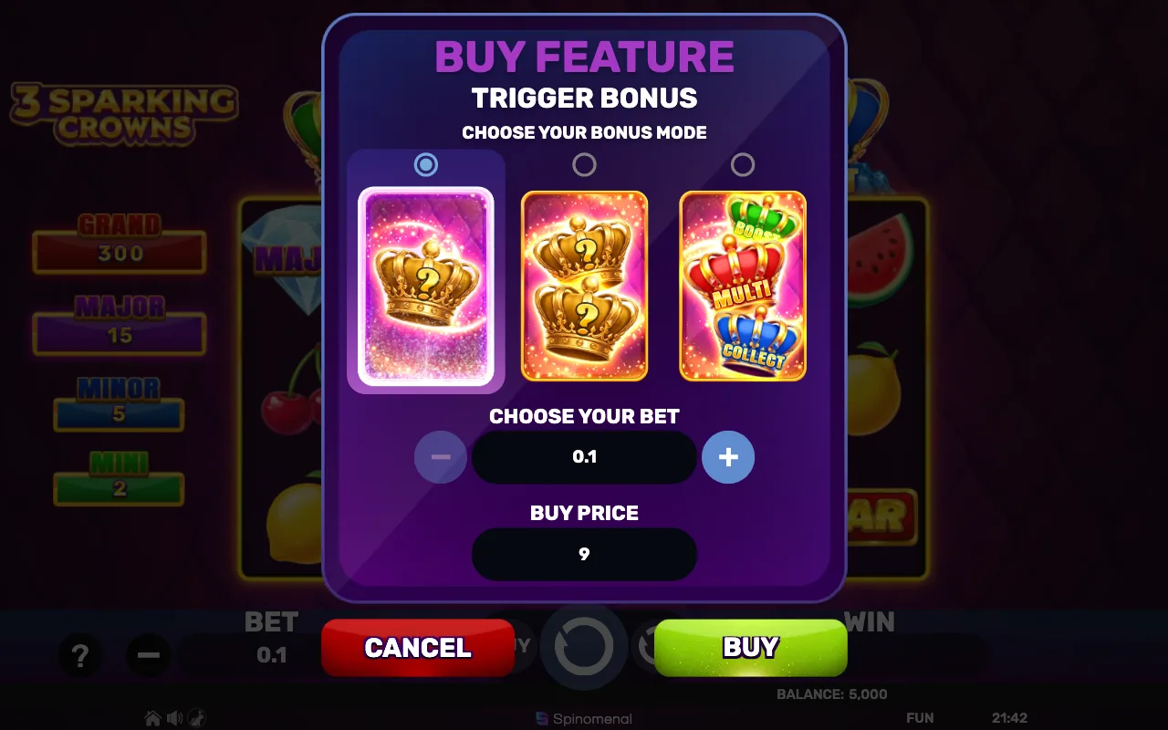 Buying the feature — 3 Sparking Crowns