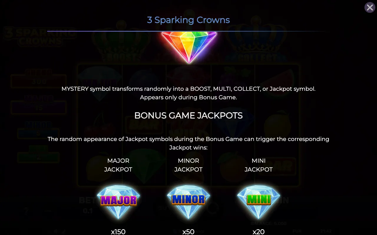 Bonus game jackpots — 3 Sparking Crowns