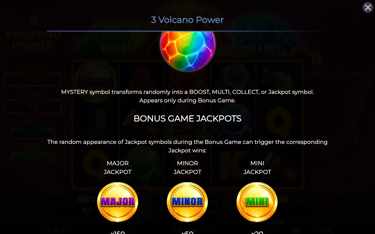 Bonus game jackpots — 3 Volcano Power
