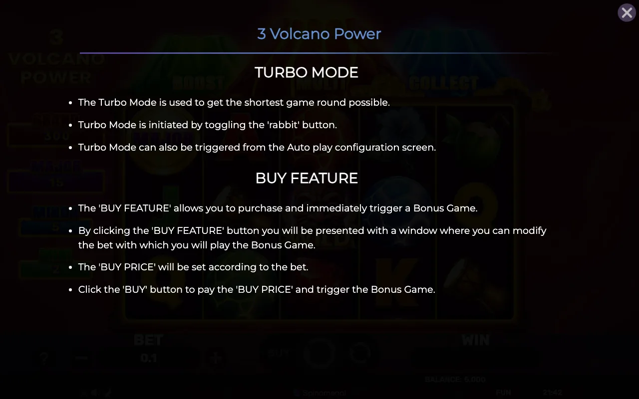 Buy feature — 3 Volcano Power