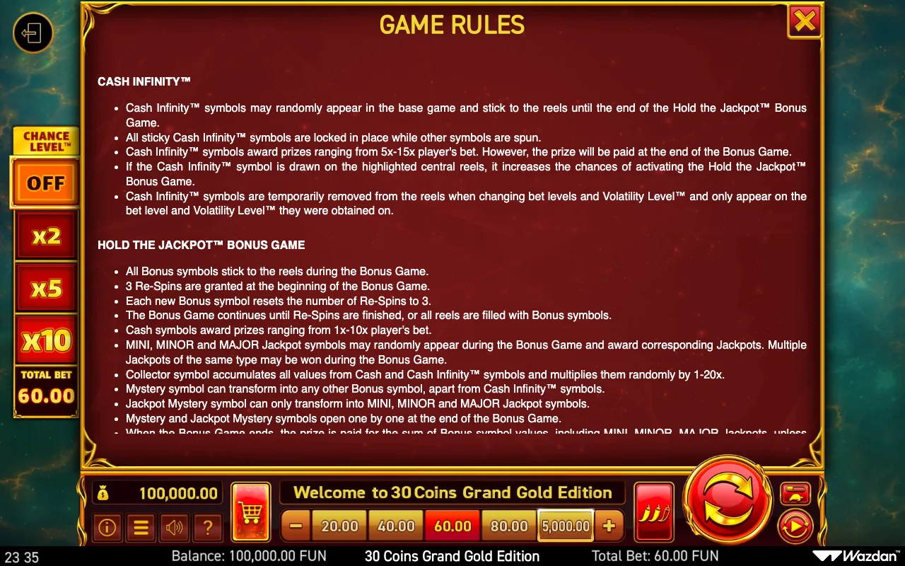 Game rules, page 12 — 30 Coins Grand Gold Edition
