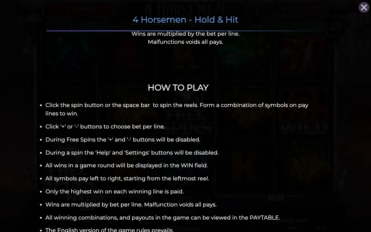 How to play — 4 Horsemen Hold Hit
