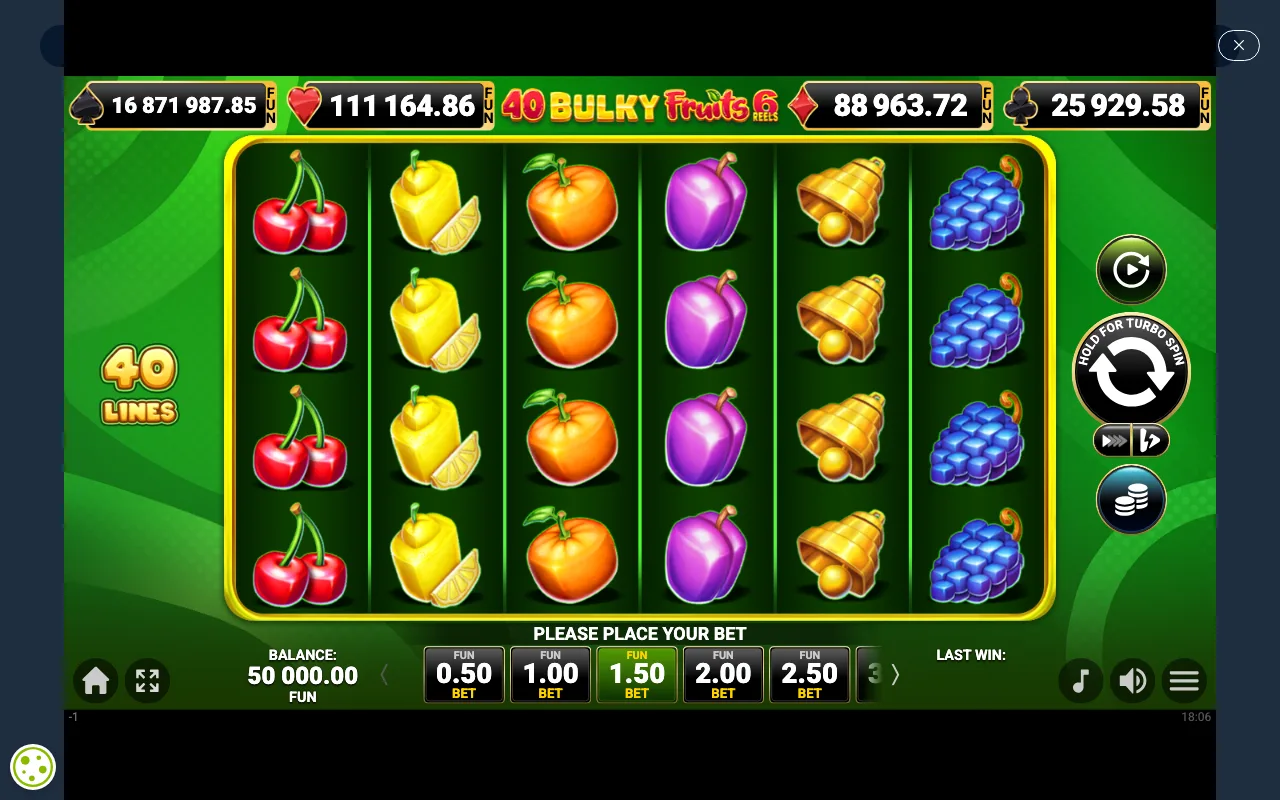 The base game — 40 Bulky Fruits 6 Reels