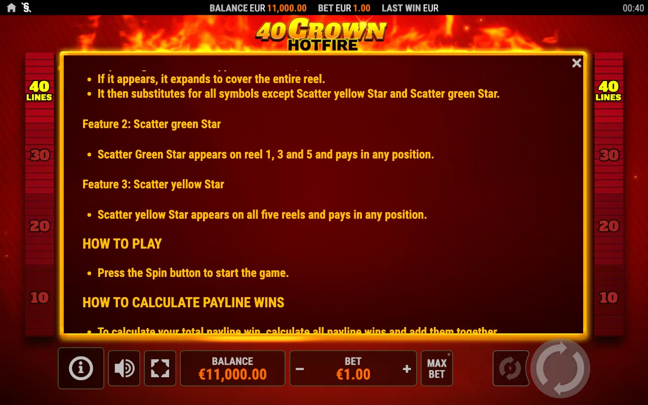 Spielregeln, Seite 2 — 40 Crown Hotfire