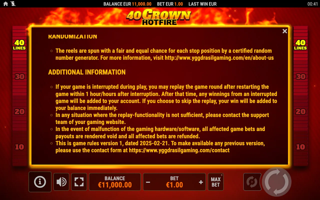 Spielregeln, Seite 7 — 40 Crown Hotfire