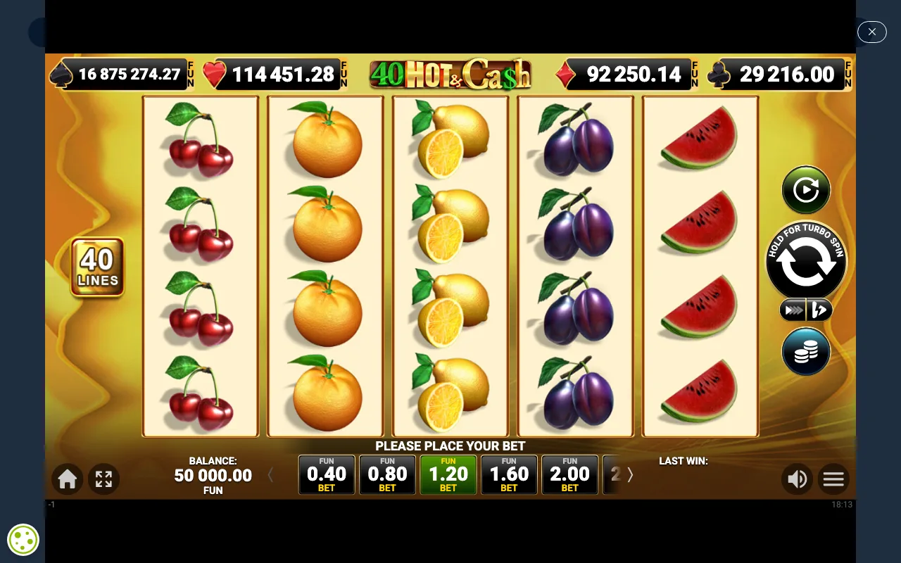 The base game — 40 Hot And Cash