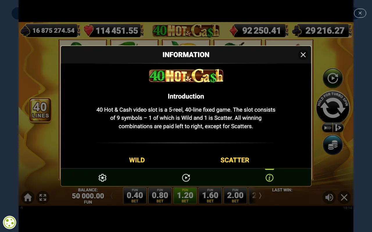 Game rules, page 1 — 40 Hot And Cash