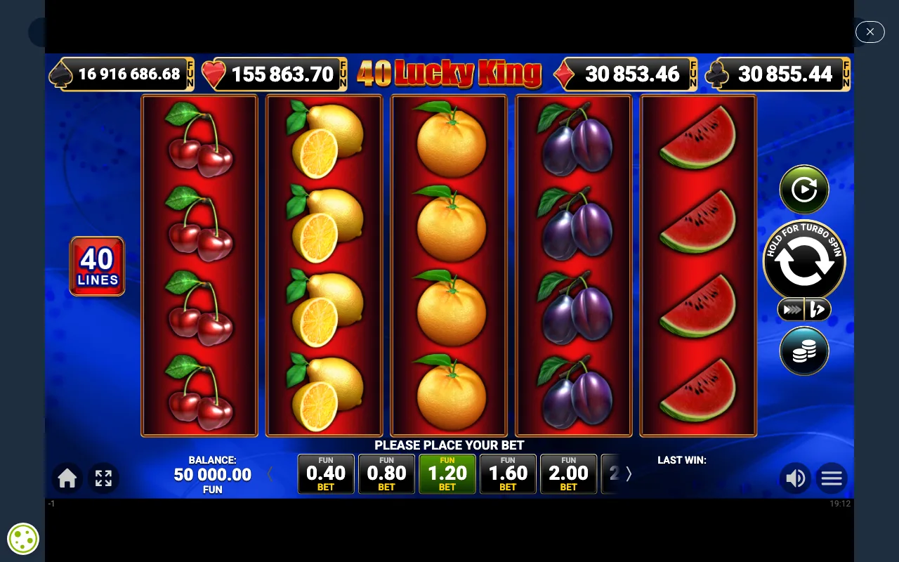 The base game — 40 Lucky King