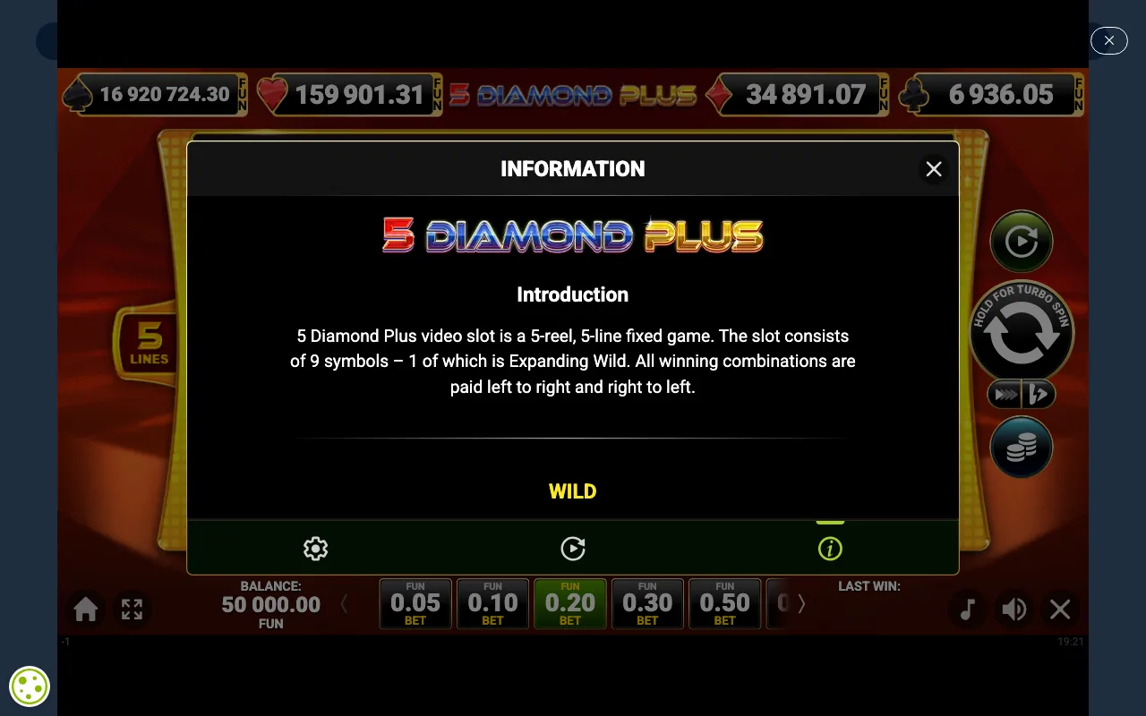 Game rules, page 1 — 5 Diamond Plus