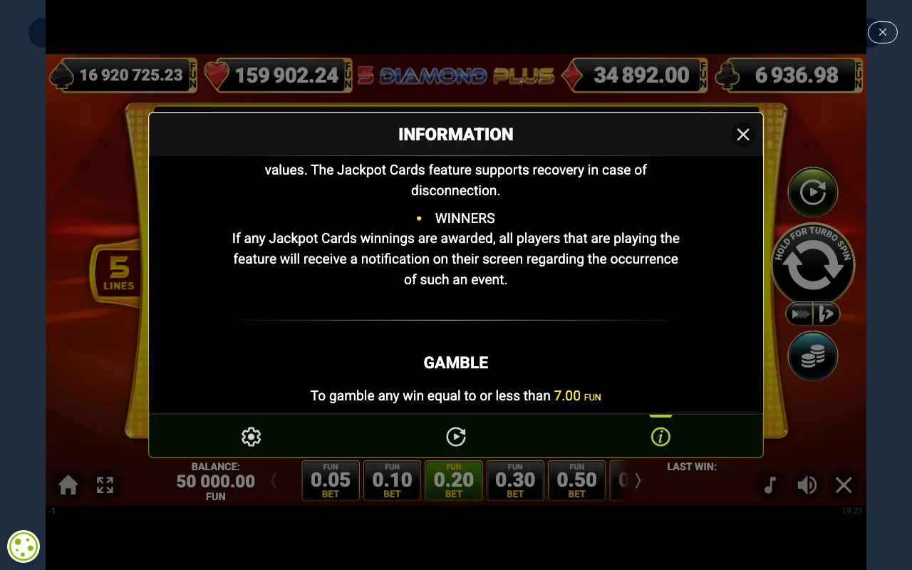 Game rules, page 3 — 5 Diamond Plus