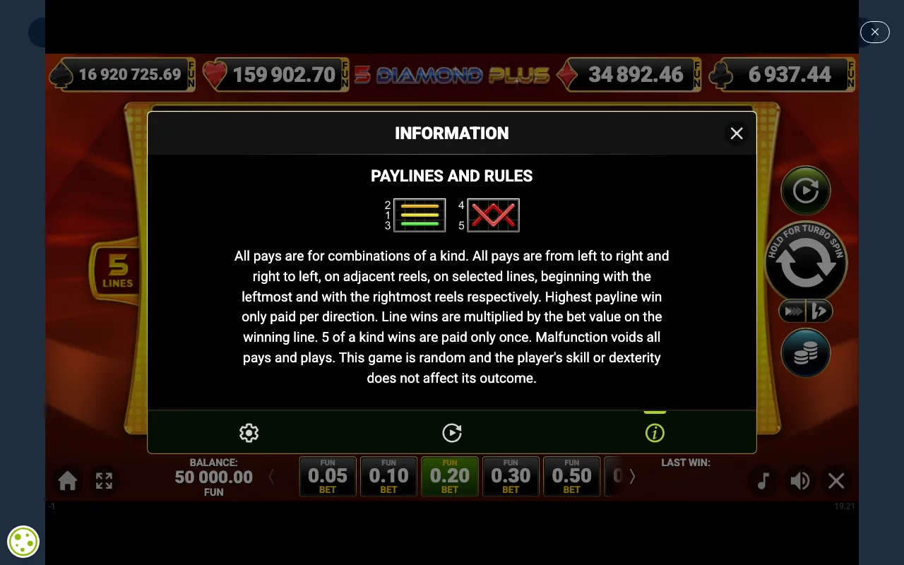 Game rules, page 4 — 5 Diamond Plus
