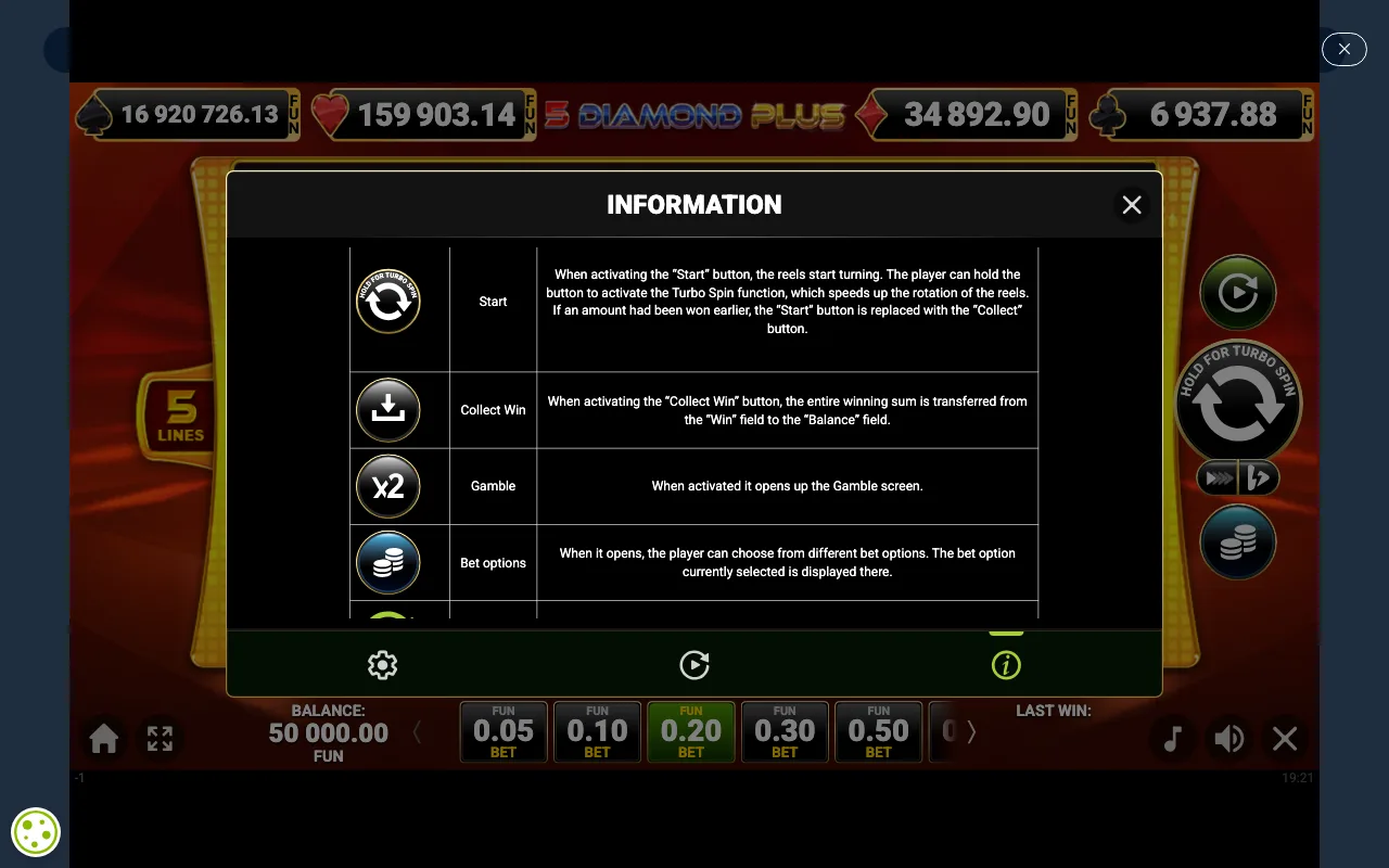 Game rules, page 5 — 5 Diamond Plus