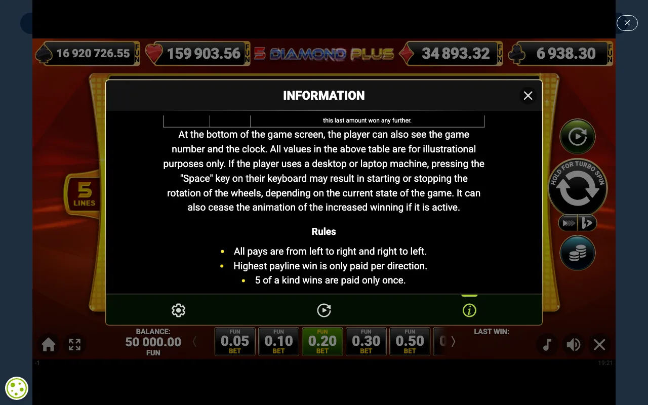 Game rules, page 6 — 5 Diamond Plus