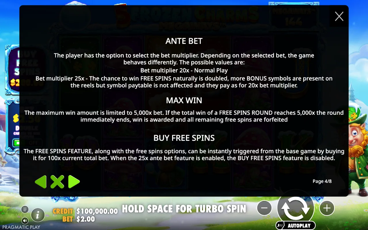 Ante bet — 5 Frozen Charms Megaways