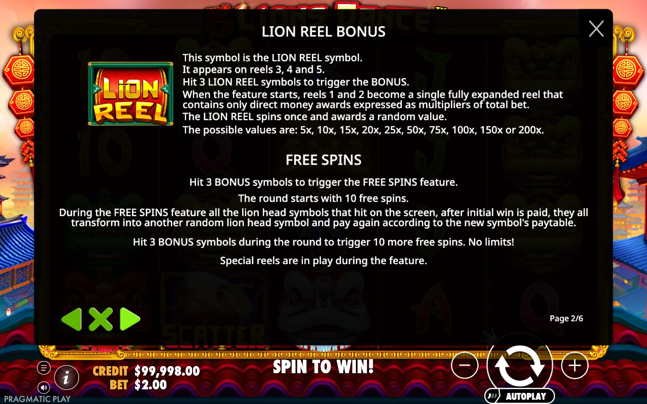 Game rules, page 2 — 5 Lions Dance
