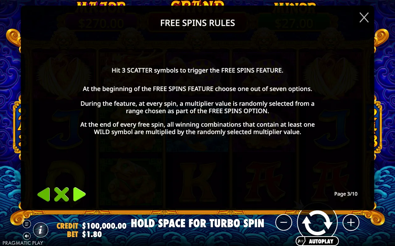 Free spins rules — 5 Lions Gold