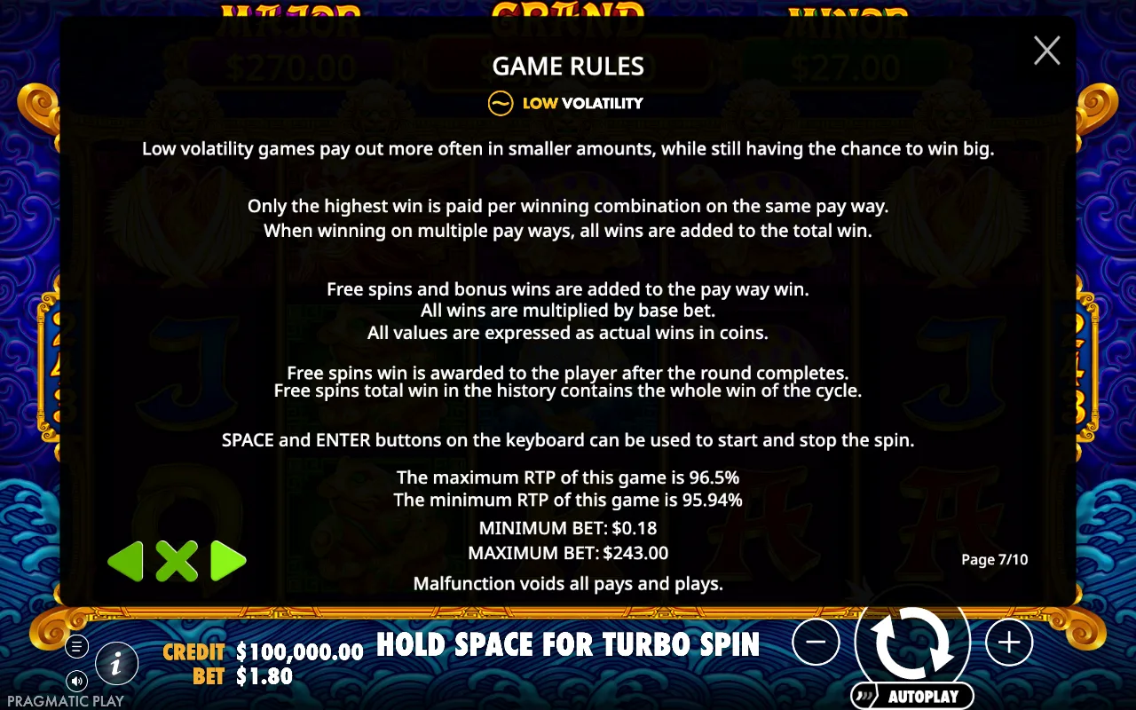 Game rules — 5 Lions Gold