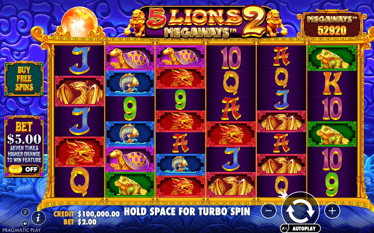 The base game — 5 Lions Megaways 2