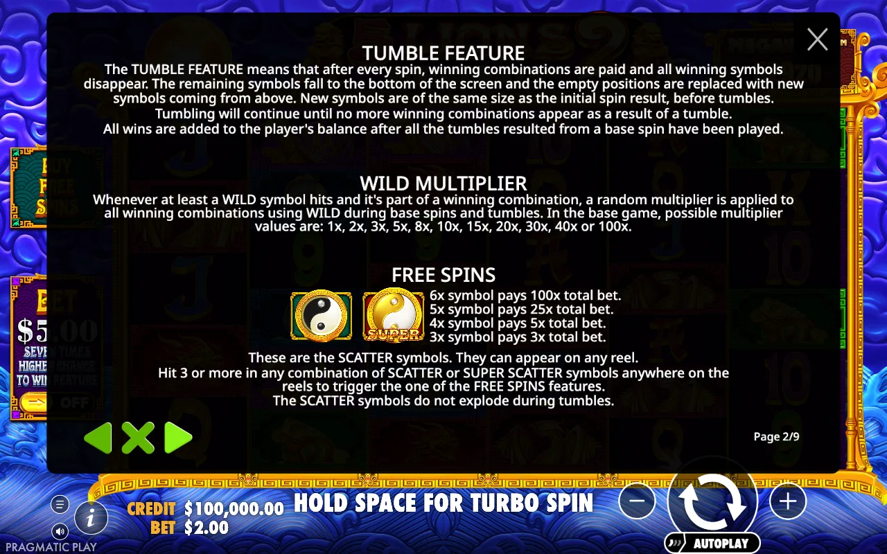 Tumble feature — 5 Lions Megaways 2