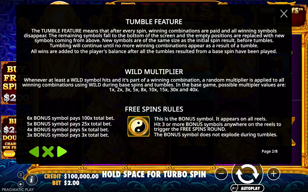 Tumble feature — 5 Lions Megaways