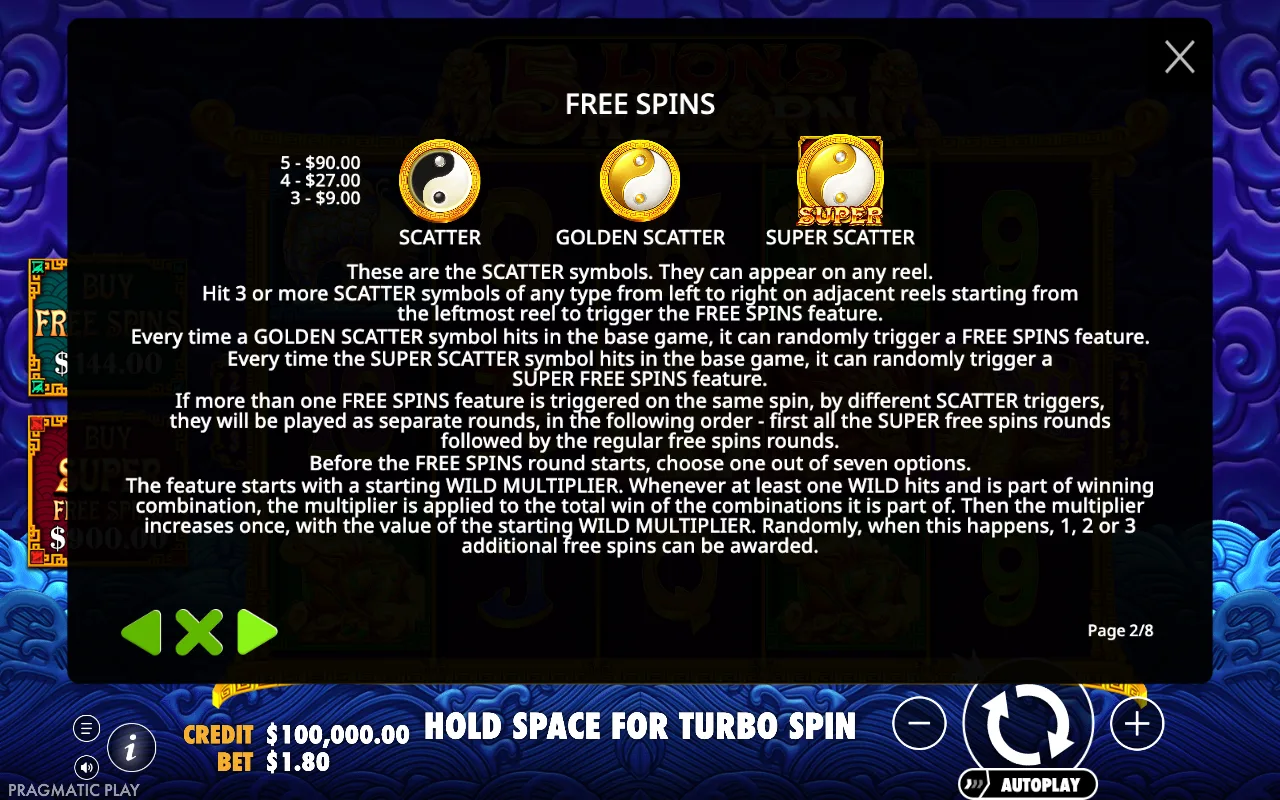 Free spins — 5 Lions Reborn